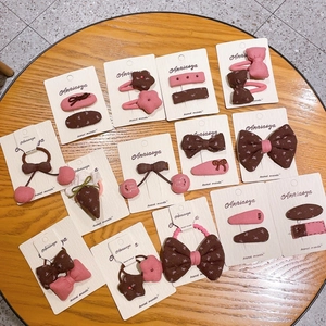 Nœuds à cheveux en tissu rose et marron et accessoires lapin pour petites filles