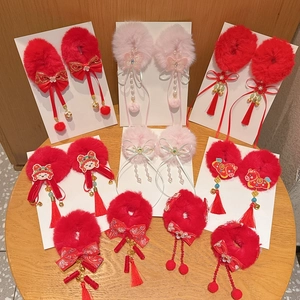 Chinese Stijl Kinderen Pluche Strik Haarelastiek Met Lange Kwast Kunstparel Bel Kinderen Oude Stijl Hoofdband Sieraden