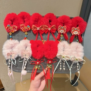 Chinese rode pluche haaraccessoires set met parelkwastjes voor kinderen