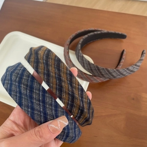 Serre-tête large en tissu à carreaux de style français en couleurs d'automne