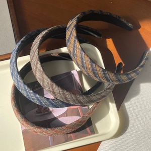 Serre-tête large en tissu style français en tweed rétro pour accessoires cheveux femme