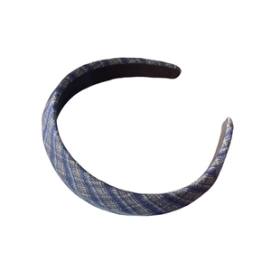 Serre-tête large français en tissu texturé bleu et gris avec design élégant