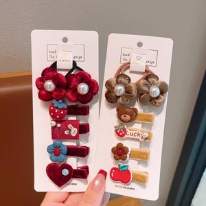 Set d'accessoires cheveux rétro pour enfants avec fleurs en velours et pinces ours