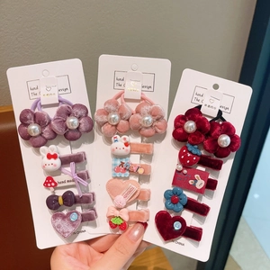 Joli ensemble d'accessoires cheveux en velours avec élastiques fleurs pour filles