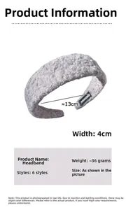 Specifications of grey wool blend headband showing 4cm width and 13cm diameter dimensions