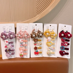 Set de 5 chouchous en velours et pinces à cheveux cartoon pour filles en couleurs rétro