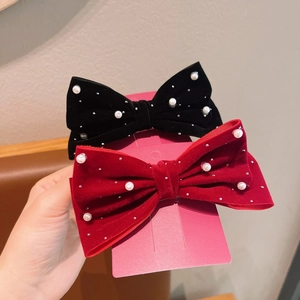 Barrettes à cheveux élégantes avec nœuds en velours rouge et noir, perles et strass