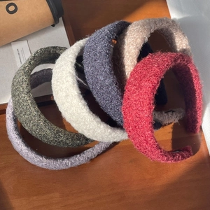 Franse Vintage Effen Kleur Bouclé Stof Gevoerde Hoofdband Voor Vrouwen Herfst Winter Dikke Spons Haarband Accessoire