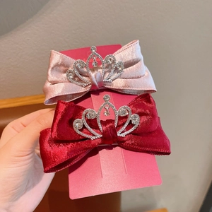 Lot de barrettes nœuds en velours rouge et rose avec couronnes en strass