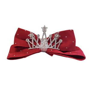 Barrette à cheveux nœud en velours rouge avec couronne de strass et étoile brillante