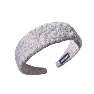 Franse stijl grijze pluche hoofdband met dikke spons voor hoog hoofd en handgemaakt label