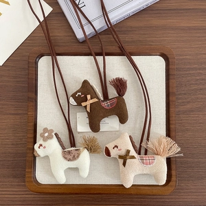 Handmade Cartoon Fabric Plush Animal Pendant Necklace For Children Cute Horse Bear Dog Cake Aircraft Shape Hanging Jewelry