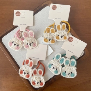 Lot de 4 paires d'élastiques à cheveux lapin au crochet pour enfants sur carte
