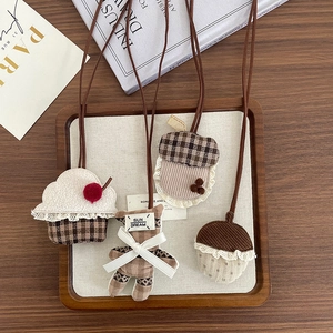 Charming fabric pendant set with plush teddy bear, cupcake and acorn charms for kids
