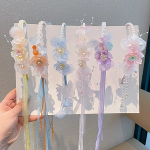 Set van 6 bloemen haarbanden met parels en lange kwastjes voor meisjes feeënkapsels