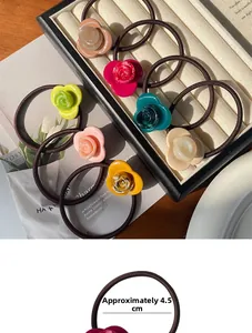 Close-up of elegant rose acetate hair ties in various colors with a 4.5cm diameter