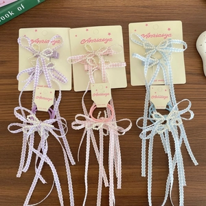 Handmade Artificial Pearl Bow Hair Clips Sweet Balletcore Plaid Ribbon Hair Ties Lace Accessories For Girls Kids Daily Party Decor