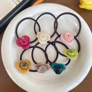 Elegant Rose Flower Acrylic Hair Scrunchie For Women Retro High Elastic Rubber Band Korean Style Floral Hair Tie Accessories