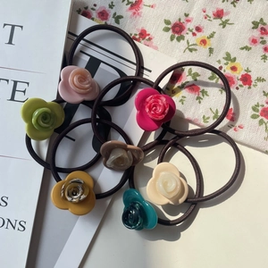 Elegant set of 7 colorful acetate rose hair ties with high-elastic rubber bands