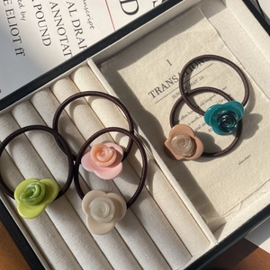 Elegant 5-piece rose acetate hair ties set in assorted pearl-finish colors for women