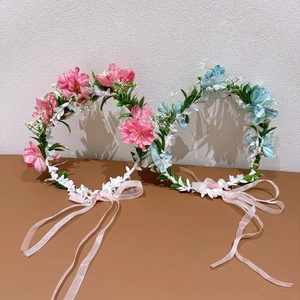 Couronne de Fleurs Douce pour Filles Bandeau Style Forêt Princesse Avec Ruban en Chiffon pour Mariage Fête Photographie Accessoires Cheveux
