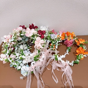 Serre-tête floral princesse pour filles avec fleurs en soie colorées et rubans roses