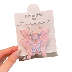 Barrette papillon rose pour filles avec franges de perles et broderies