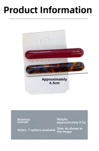 Detailed size view of tortoiseshell and burgundy acetate hair clips measuring 6.5cm long