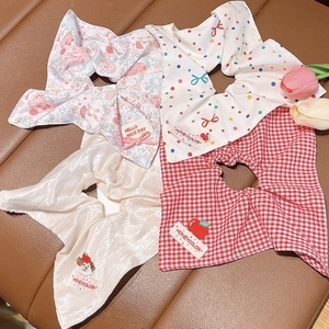 Set of 4 cute floral and gingham fabric scrunchies with bunny and cherry patches