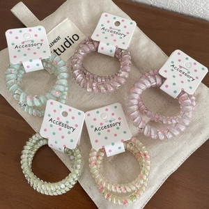 Floral Bedruckt Spiral Haargummi Kunststoff Harz Telefonkabel Haarbänder Keine Falte Elastisch Haarschmuck Für Kinder Mädchen