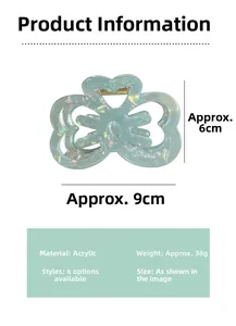 Tabella dettagliata delle dimensioni della pinza per capelli in acrilico da 9cm x 6cm
