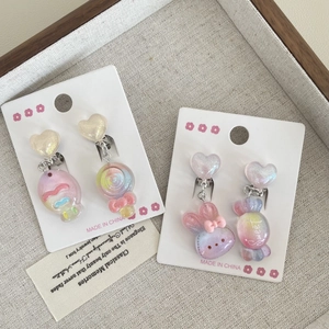 Rainbow flower and heart clips for girls with glitter resin candy and bunny charms
