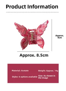 Dettaglio della pinza per capelli a farfalla in acetato rosa marmo con dimensioni 8,5x4cm
