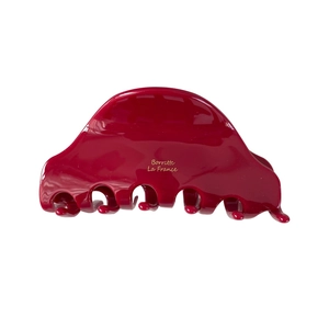French vintage deep red acetate hair claw clip with elegant gold Barrette La France text