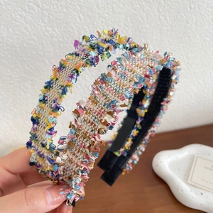 Vintage Tweed Woven Wide Headband With Non-Slip Teeth Elegant Fabric Hair Band For Women Face Washing Makeup Hair Accessories