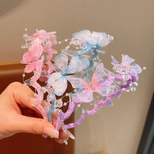 Cerchietto a Farfalla per Ragazze Con Farfalle in Rete Strass Künstliche Perle Dolci Accessori per Capelli da Bambina Cerchietto Festa