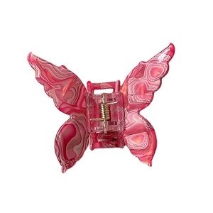 Pinza per capelli a farfalla in acetato marmorizzato rosa con molla in metallo oro