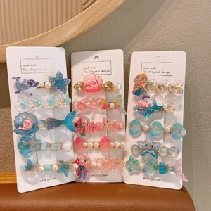 Barrettes à Cheveux Enfants Série Marine Mignon Dessin Animé Étoile de Mer Coquille Sirène Résine Fait Main Accessoires de Cheveux Filles