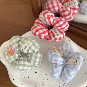 Elastici per capelli a fiori scozzesi rossi, verdi e blu con simpatici ricami di animali