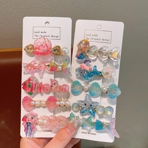 Détails de barrettes océan en résine avec sirènes et étoiles de mer pour fillettes