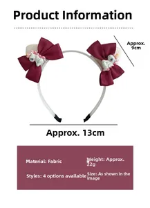 Dettagli cerchietto unicorno per bambini con fiocco bordeaux, in tessuto, peso 22g
