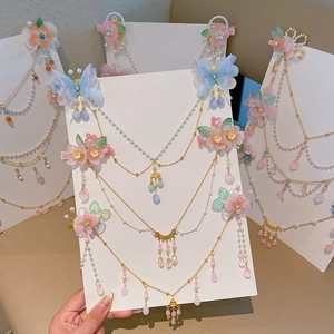 Parure d'accessoires de cheveux traditionnels Hanfu avec pompons fleurs pour filles