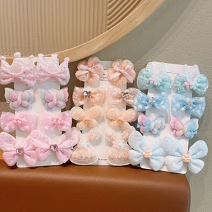 Cute Kids Hair Clip Set Fabric Bow Flower Crown Rabbit Shapes Sequin Rhinestone Hairpins For Girls Baby Hair Accessories