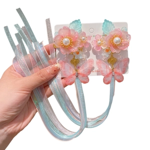 Pinces à cheveux Hanfu avec fleurs, papillons, perles et longs rubans dégradés colorés