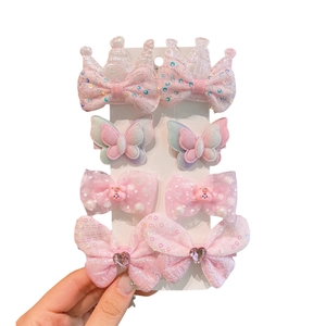 8-piece cute girls' bow and butterfly hair clip set with sequins and lace details
