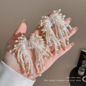 Elegant Artificial Pearl Beaded Tassel Hair Claw Clips For Women Heart Shaped Small Side Hair Clips Hair Accessories Wedding Party
