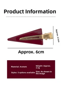 Detail view of burgundy acetate hair clip showing 6cm length and gold metal back clip