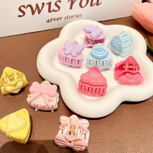 Set of colorful macaron mini hair clips with butterfly, heart, and bow shapes for girls