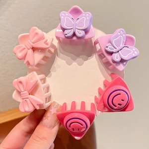Set of 6 cute pink and purple cat ear bow hair clips for girls on white card