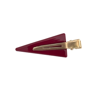 Triangle acetate hair clip in burgundy and gold for a stylish minimalist look